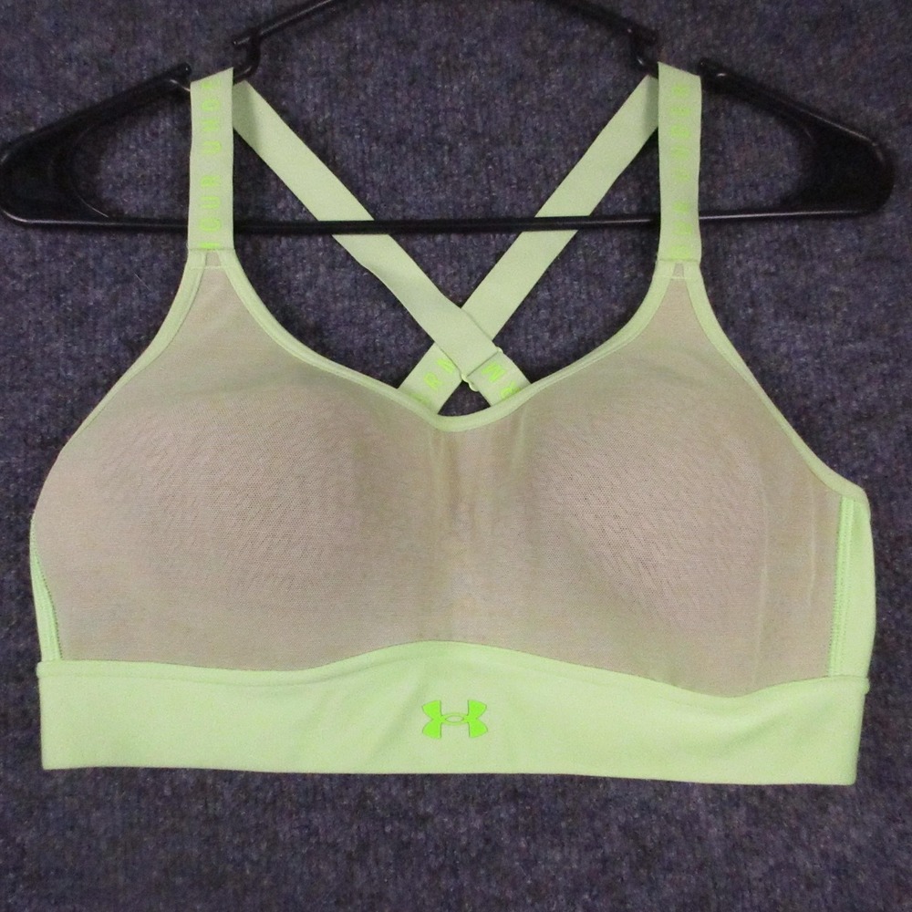 Under Armour Sports Bra Womens Medium Green High Support Crossback Hook Eye